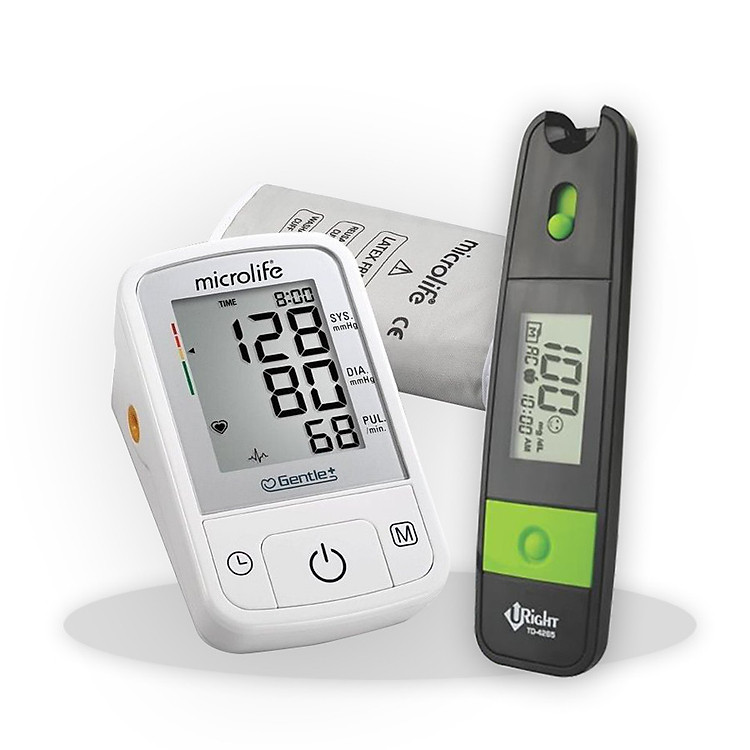 Combo Máy Đo Huyết Áp Bắp Tay Microlife A2 Basic ( Kèm Bộ Đổi Nguồn Microlife ) + Tặng Máy Đo Đường Huyết Uright TD 4265