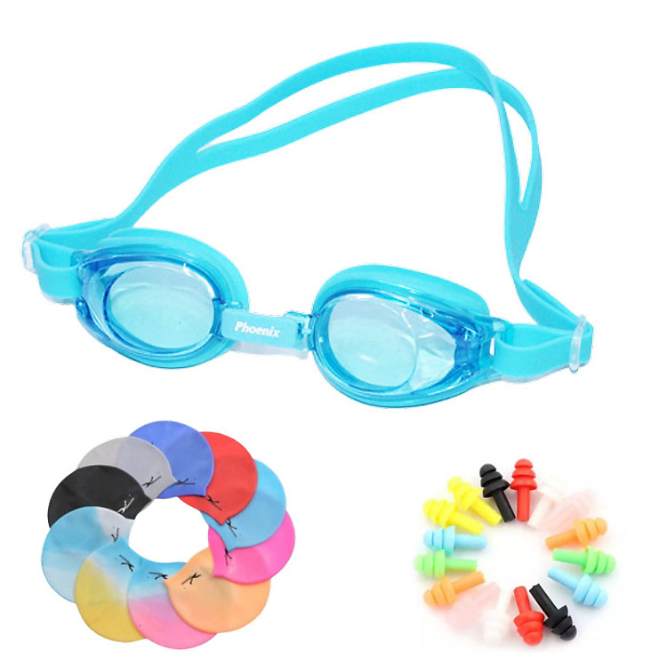 Kính bơi trẻ em Phoenix YESURE PN-506 chống tia UV , chống sương mờ tặng nón bơi và bit tai Silicon ( Màu ngẫu nhiên )