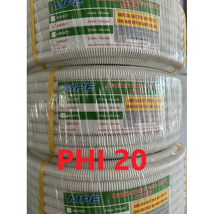 Ống ruột gà trắng MPE phi 16/20/25/32 luồn dây điện, chống cháy tốt (cuộn 25m, 40m, 50m) - Hàng chính hãng