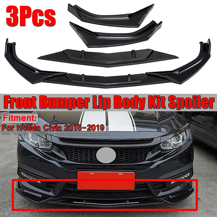 3PCS Front Bumper Lip Spoiler Splitter Protector Trim For Honda Civic 2016-2019