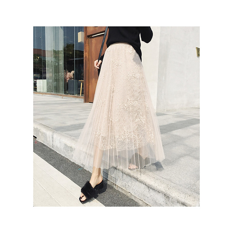 Chân váy maxi ren đính cườm BERI