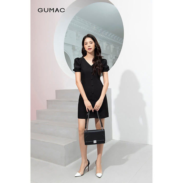 Đầm cổ tim GUMAC DA9244 thiết kế tay chun