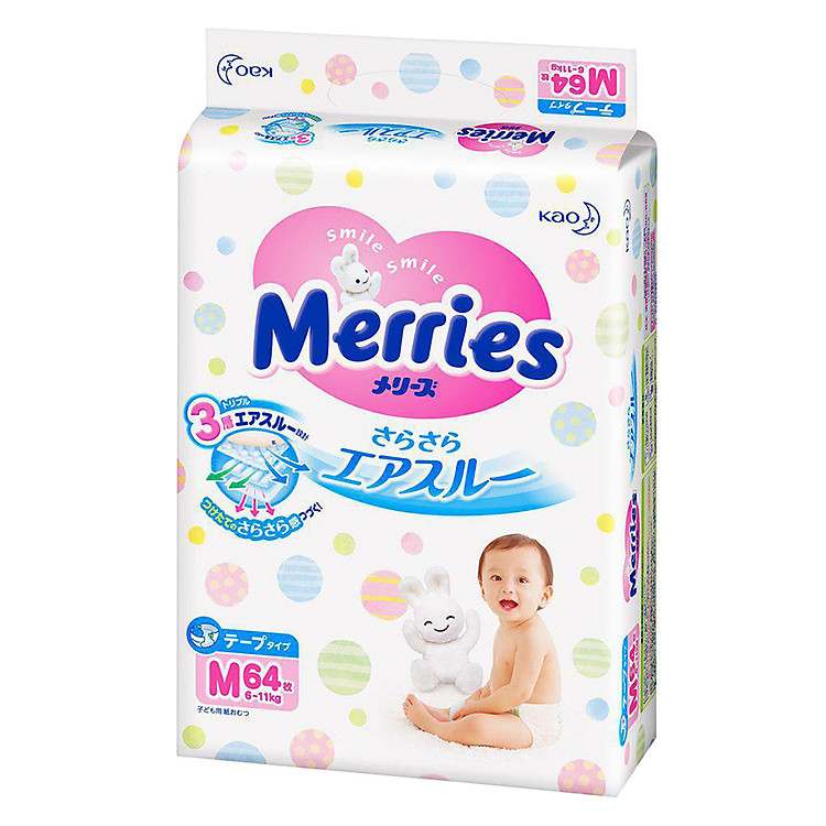 Tã Dán Merries M-64 (64 Miếng)