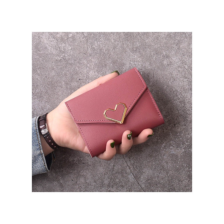 Ví Nữ Chất Da Mềm Mini Dáng Ngắn Khóa Trái Tim VN42 Siêu Tiện Ích