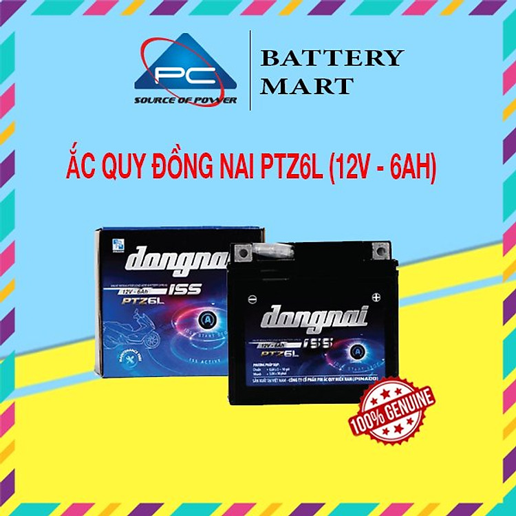 Ắc Quy Đồng Nai PTZ6L 12V-6Ah cho xe máy Vision, AriBlade125, SH Việt, Vario, Winner