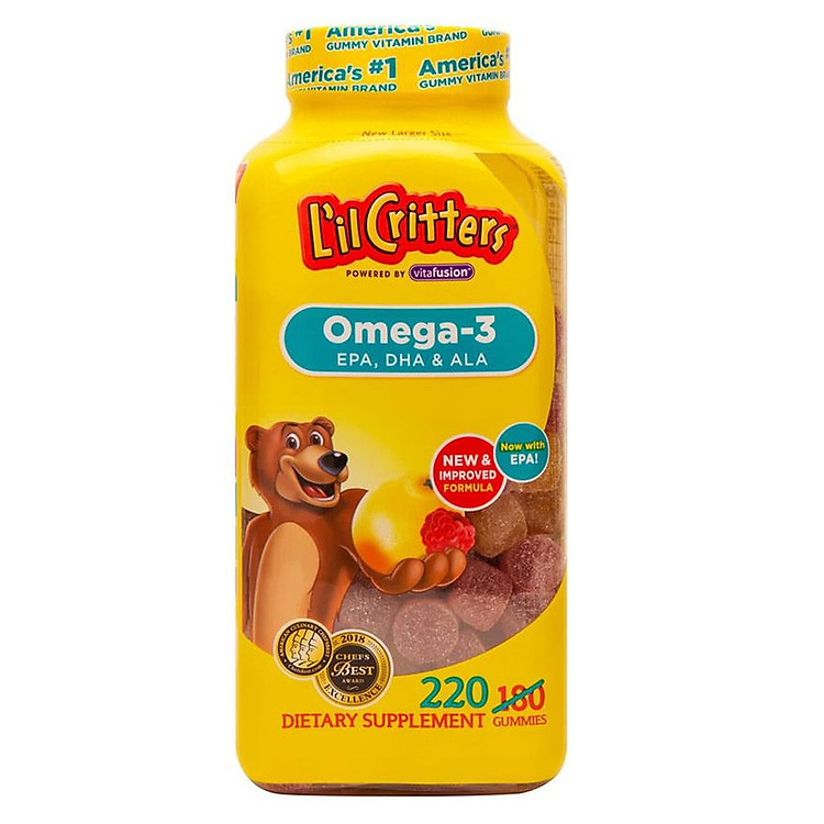 Kẹo dẻo L'il Critters bổ sung Omega-3 EPA, DHA & ALA cho trẻ (220 Viên) - Nhập khẩu Mỹ