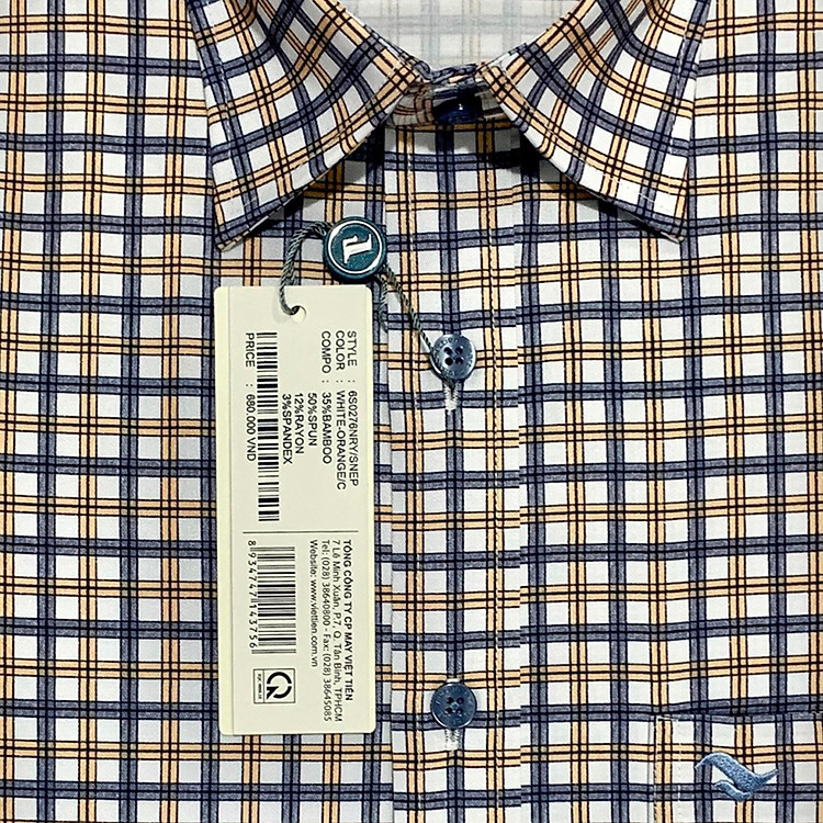 Việt Tiến - Áo sơ mi nam ngắn tay xẻ tà lai ngang Bamboo Regular ca rô 6S0276