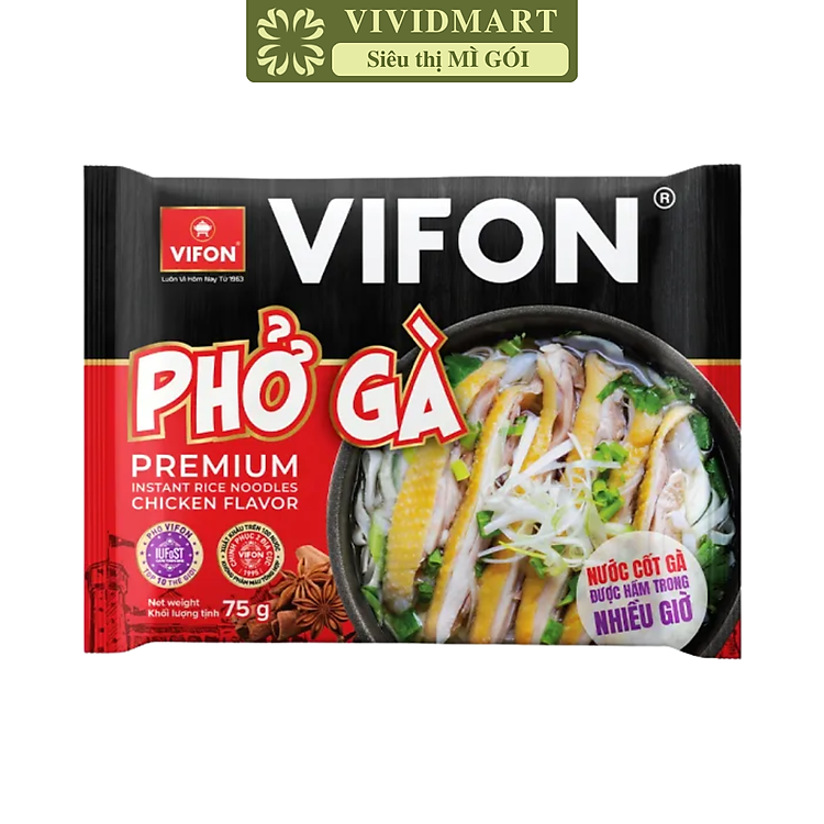 VIFON - Phở Vifon có gói xốt thịt hương vị Gà, Phở gà Vifon có gói nước cốt thịt, Phở ăn liền Vifon (75g/gói)
