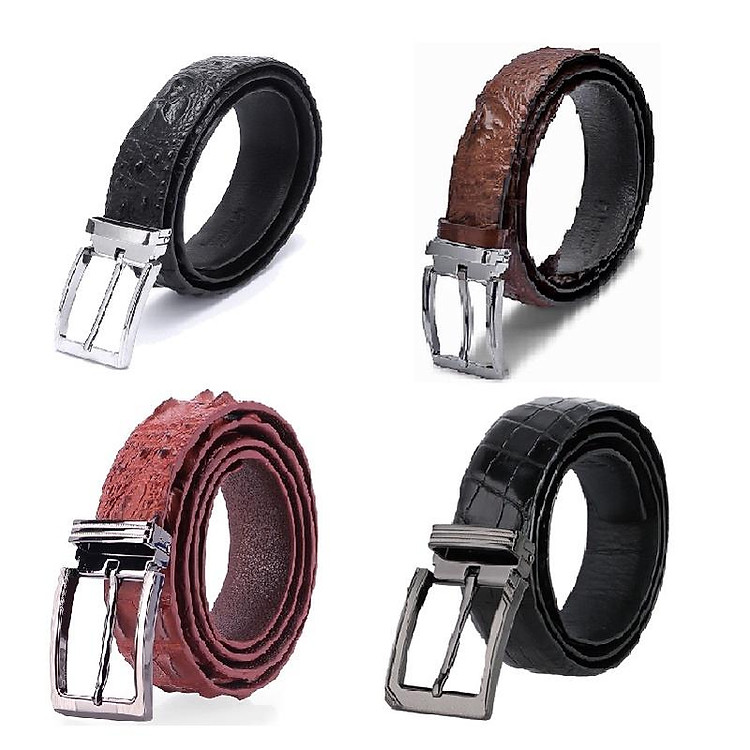 HC4219-4220-4739-4740 - Thắt lưng nam da cá sấu Huy Hoàng nguyên con 3,5P đầu kim màu đen, nâu đất, nâu đỏ