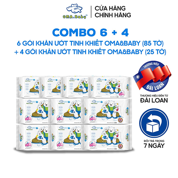 Combo 6+4 Khăn ướt Oma&Baby Ưu đãi