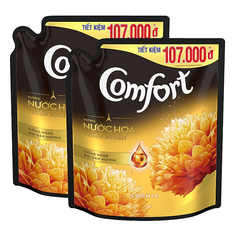 Combo 2 Nước Xả Vải Comfort Hương Nước Hoa Thiên Nhiên Sophia (Vàng Đen) 2.4L