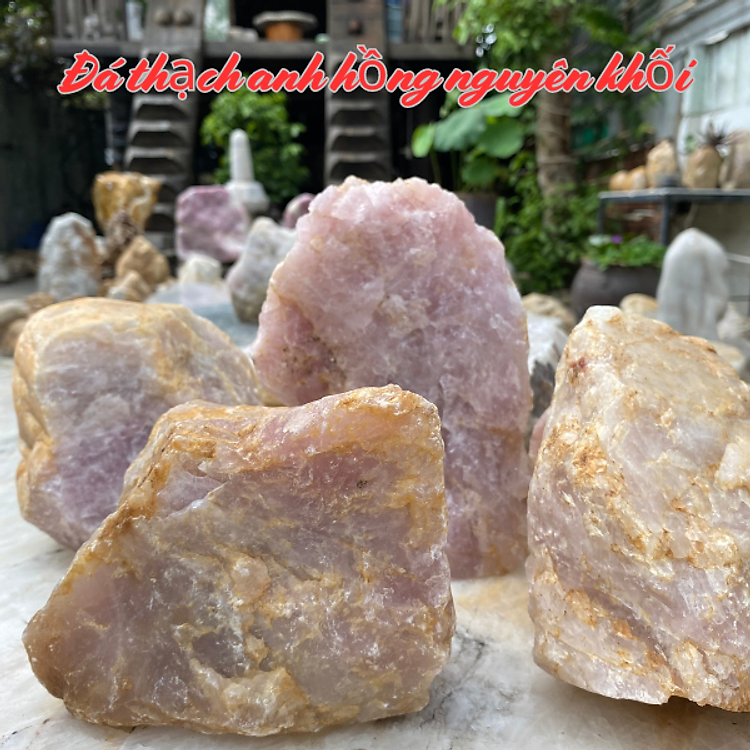 Đá thạch anh hồng nguyên khối NHASAN đá phong thủy tự nhiên trấn trạch