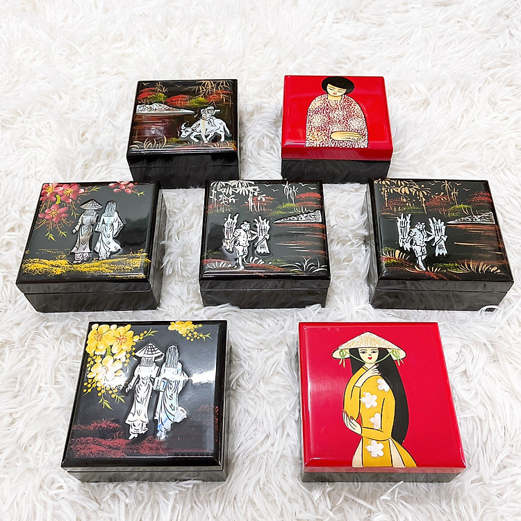 Hộp Đựng Đồ Trang Sức Bằng Gỗ Sơn Mài 10×10 cm