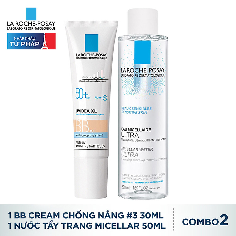 Bộ Đôi Kem Chống Nắng Trang Điểm BB Màu #03 La Roche-Posay Uvidea 30ml và Nước Tẩy Trang La Roche-Posay 50ml