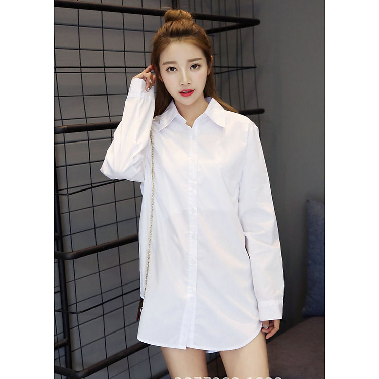 Áo sơ mi nữ màu trắng dáng dài đẹp không nhăn