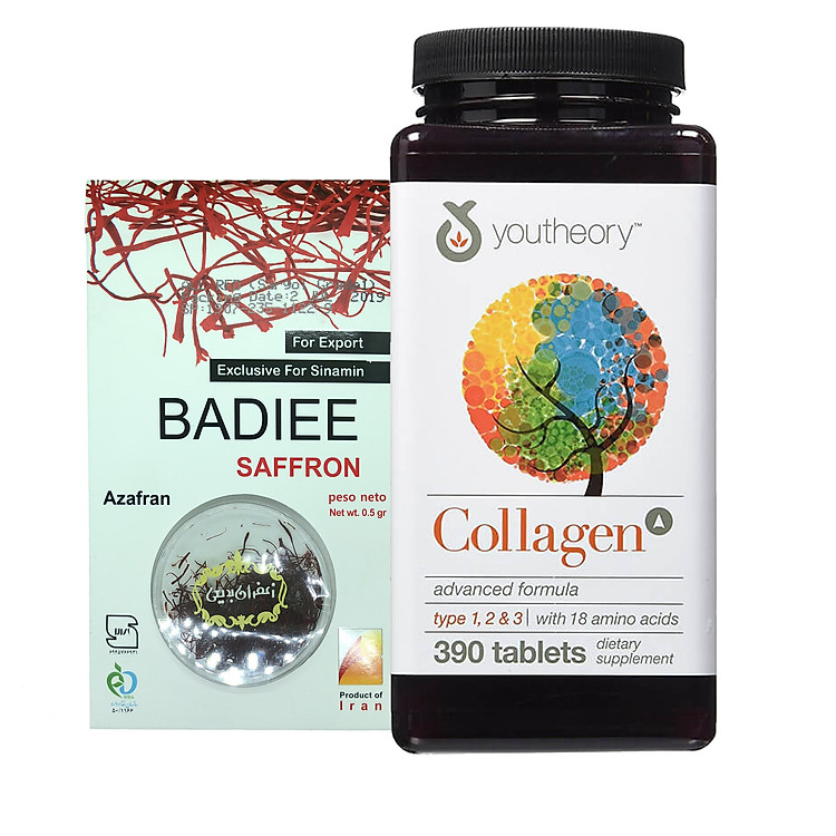 Thực phẩm Bảo Vệ Sức Khỏe Viên uống bổ sung Collagen Youtheory (Collagen Type 1-2-3) 390 Viên Mẫu mới 2019 Tặng kèm hộp Saffron Nhụy Hoa Nghệ tây