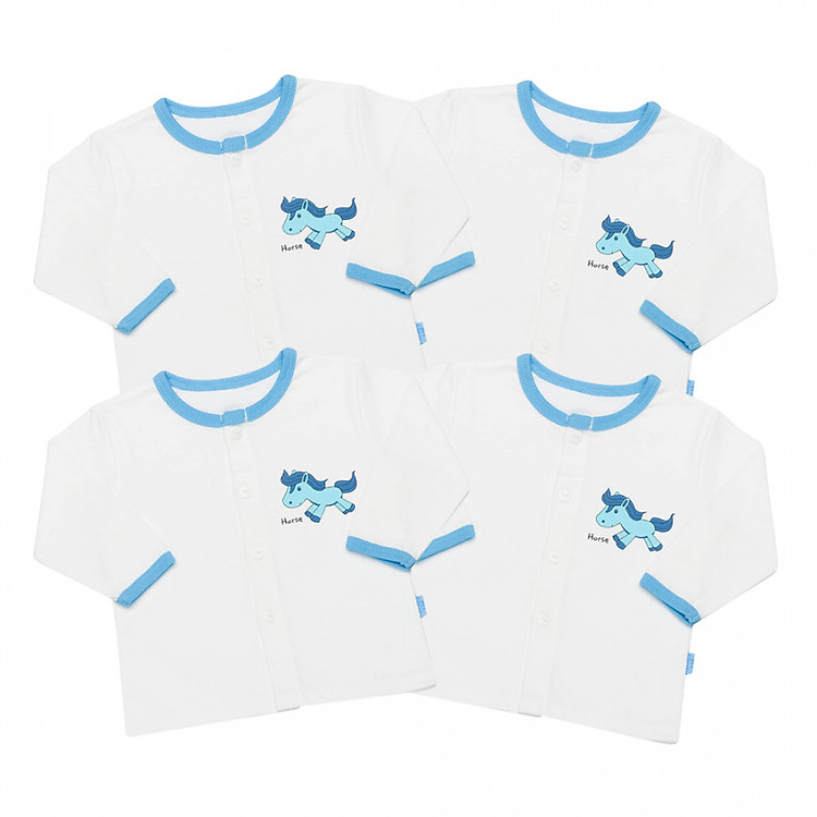 Combo 4 Áo Tay Dài Cài Giữa Cho Bé LullabyBaby NH02-11-2-VX – Trắng Viền Xanh