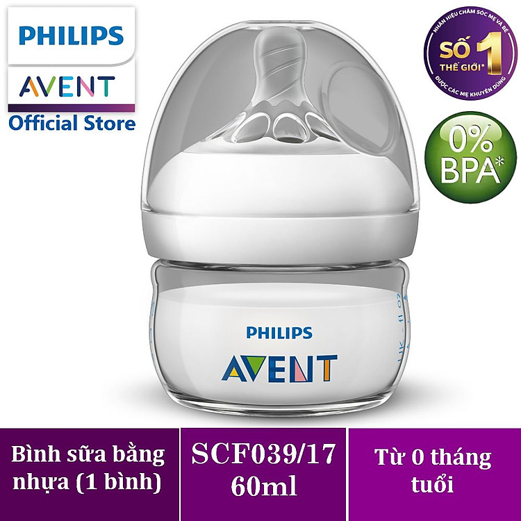Bình sữa Philips Avent mô phỏng tự nhiên (60 ml) cho trẻ từ 0 tháng tuổi SCF039.17