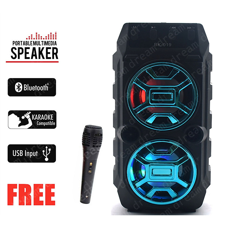 Loa Bluetooth Sừng đôi Loa Kẹo Kéo Kimisio BK019 Có Mic Hát Nhạc Bluetooth, Loa bluetooth, loa kraoke cắm thẻ nhớ, nghe đài FM Siêu Hay - Tặng kèm Mic Karaoke