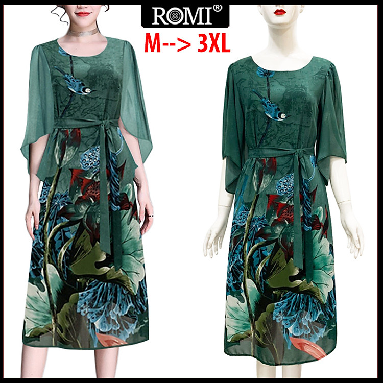 Đầm Suông BigSize In Hoa Lá Kiểu Đầm Suông Trung Niên Dự Tiệc Size Lớn ROMI 3269