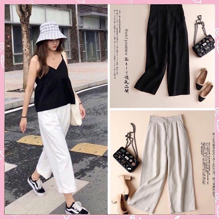 Quần đũi nữ ống rộng, quần ống suông lưng thun có cúc siêu mát lạnh