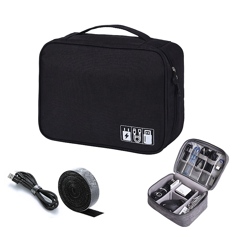 Hộp Túi Vải Đựng Phụ Kiện Công Nghệ Đa Năng Nhiều Ngăn Chống Thấm Nước Túi Phụ Kiện Du Lịch Cho Cáp Sạc Di Động, Sạc Dự Phòng, Điện Thoại, Tai Nghe, Thẻ Nhớ - Hàng Chính Hãng