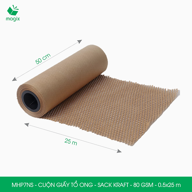 MHP7NS - 50cm x 25m - Cuộn giấy tổ ong chống sốc - Kraft nâu Tiêu Chuẩn - Giấy gói hàng, gói quà