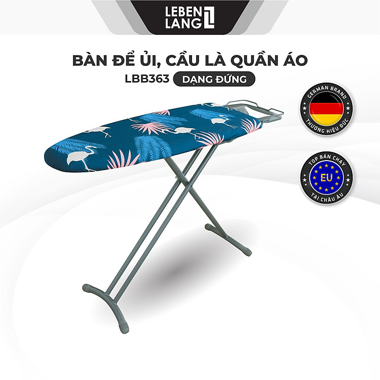 Bàn để ủi, cầu là quần áo dạng đứng LEBENLANG LBB363, khung bằng thép tặng tấm lót thay thế - hàng chính hãng