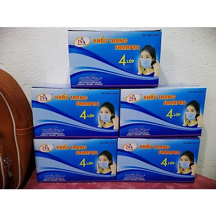 Bộ 5 hộp khẩu trang y tế 4 lớp Nam Anh xanh