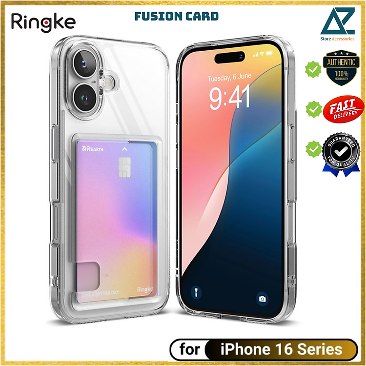 Ốp lưng RINGKE Fusion Card cho Iphone 16 Promax/ 16 pro/ 16 plus/ iphone 16 có ngăn đựng thẻ, chống ố vàng_ Hàng chính hãng
