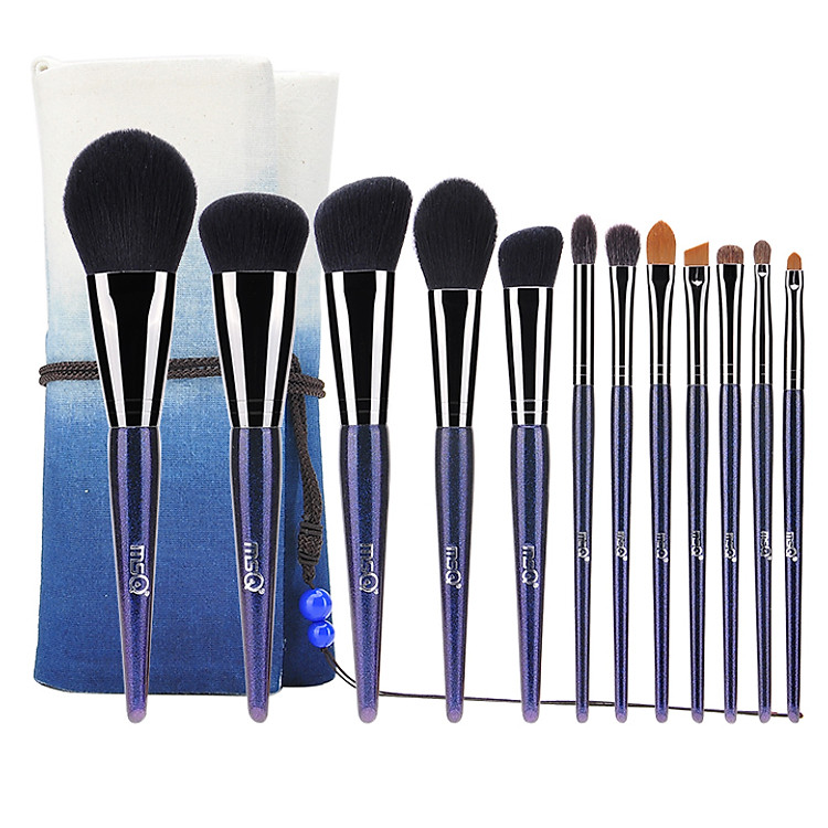 Bộ cọ trang điểm 12 cây lông thú màu xanh