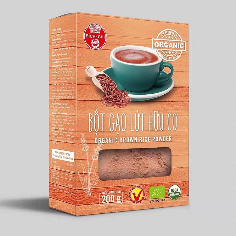 Combo 3 hộp Bột gạo lứt hữu cơ Bích Chi 200g ( Organic)