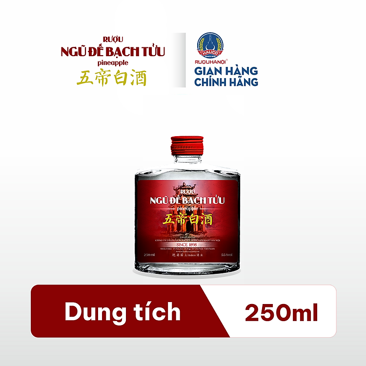 Rượu Ngũ Đế Bạch Tửu PINEAPPLE - HALICO nồng độ 55%v chai 250ml không kèm hộp
