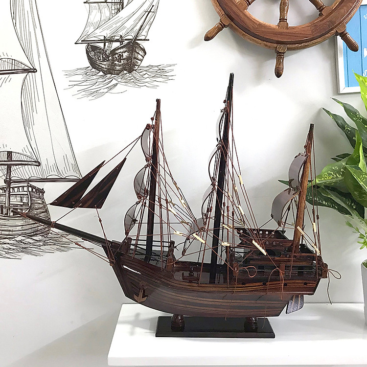 Mô hình thuyền gỗ trang trí Thái Lan - thân 40cm - gỗ tràm