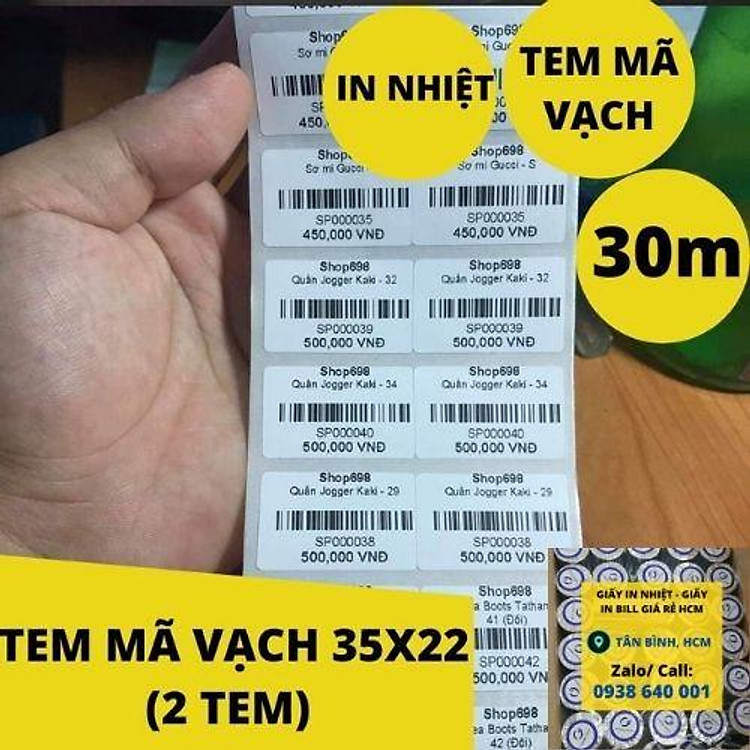 (5 cuộn) Giấy In Mã Vạch 2 Tem (Cuộn 2000 Tem) - Decal Nhiệt 2 Tem 35x22 mm - 72x22 mm