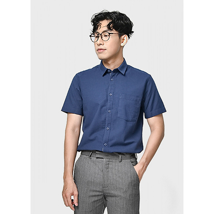 Áo sơ mi nam tay Oxford cổ bẻ ngắn tay trơn màu hàng xuất khẩu hãng thời tràn nam Routine