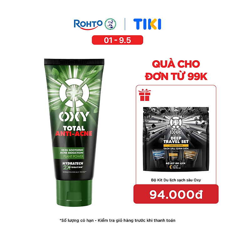 Sữa rửa mặt cho nam Oxy sạch sâu giảm mụn kiểm soát nhờn dạng kem Oxy Total Anti Acne 100g