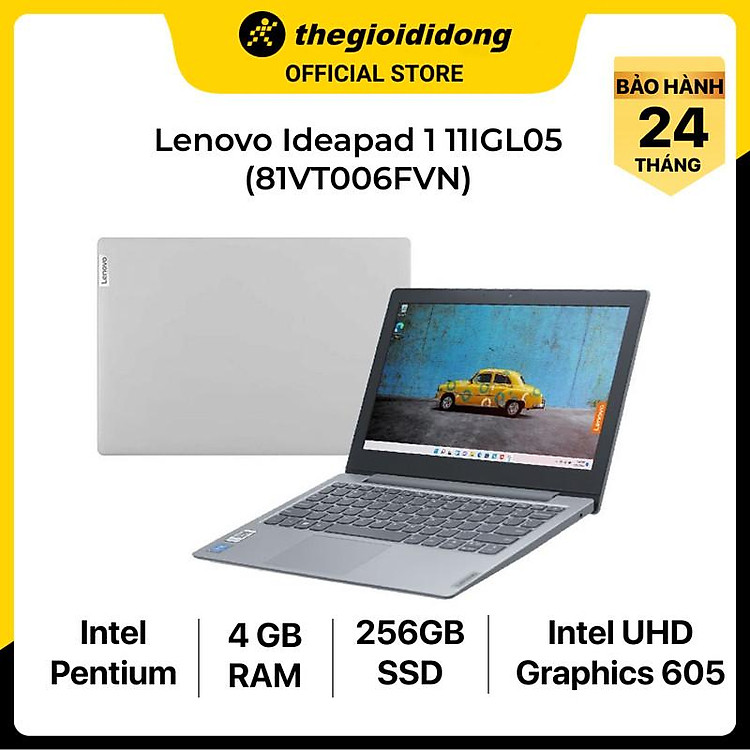 Laptop Lenovo Ideapad 1 11IGL05 N5030/4GB/256GB/11.6"/Win11/(81VT006FVN)/Xám - Hàng chính hãng