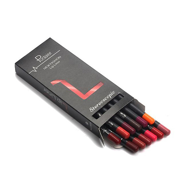 Hộp 12 chì kẻ môi trang điểm chuyên nghiệp