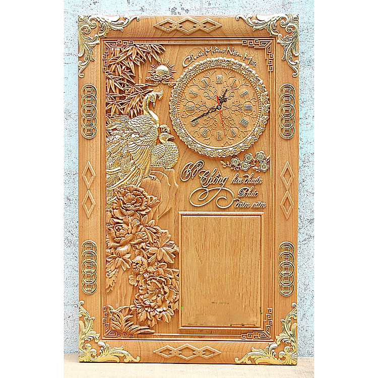 Tranh gỗ đốc lịch đồng hồ Vợ Chồng - TG245-011