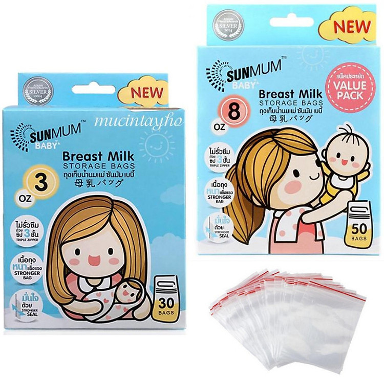 Túi trữ/đựng sữa sunmum (30 túi 100ml & 50 túi 250ml) + tặng 5 zipper 20x30cm