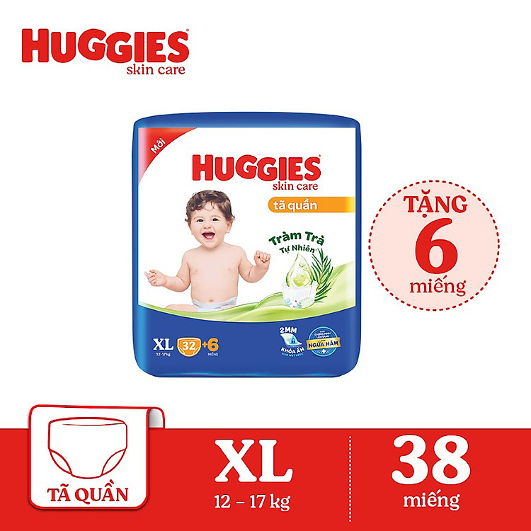 Tã/bỉm quần HUGGIES SKINCARE gói JUMBO size XL 32+6 miếng