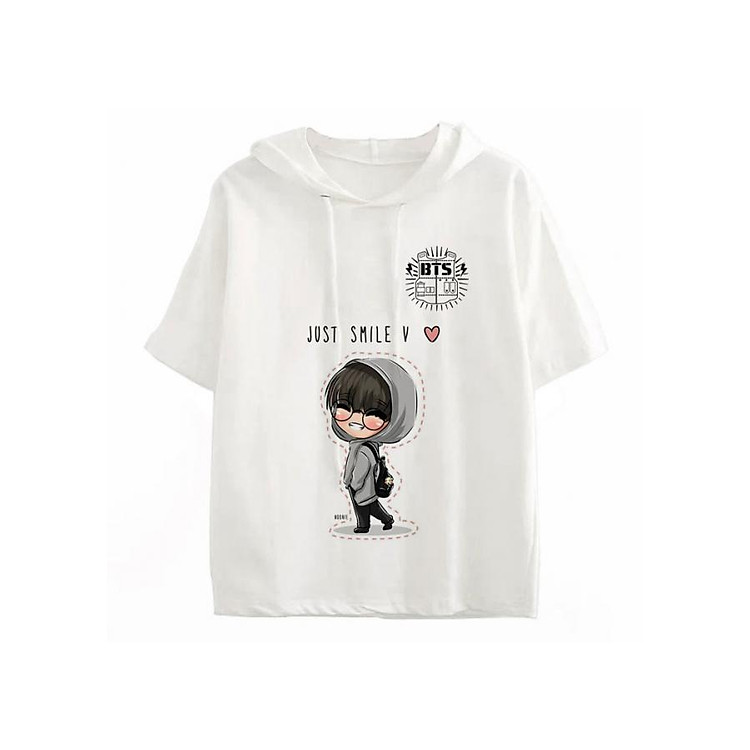 Áo Thun Nữ Tay Lỡ Có Mũ V Chibi BTS