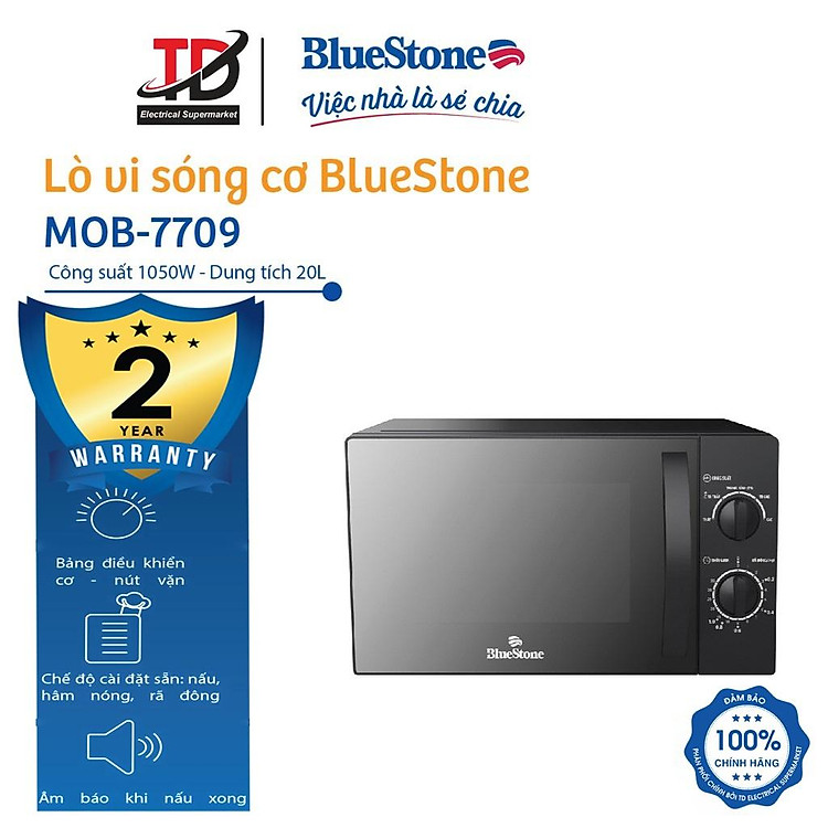 Lò Vi Sóng BlueStone MOB-7709 - Dung tích 20L, Công Suất 1050w , Hàng chính hãng