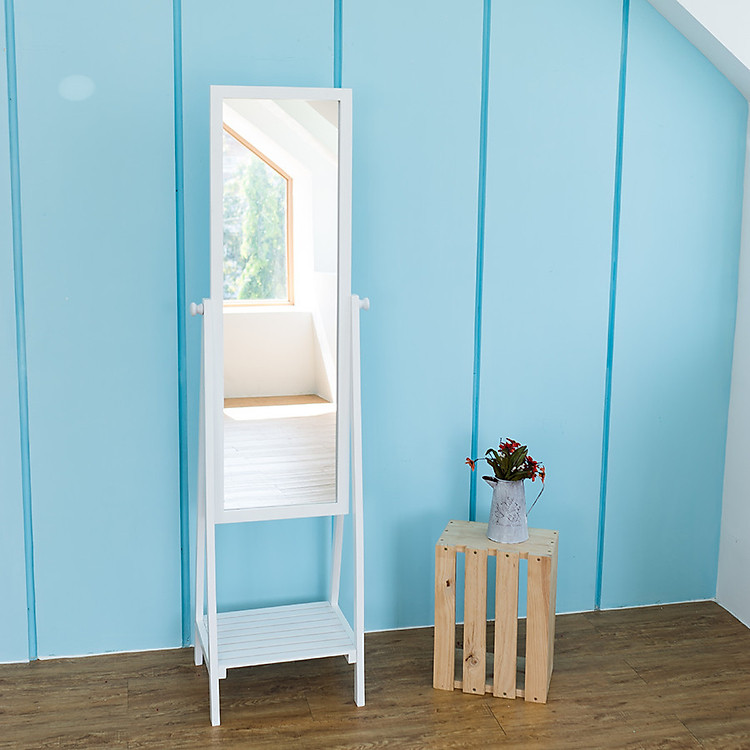 GƯƠNG KỆ ĐỨNG KHUNG GỖ SANG TRỌNG CHO PHÒNG NGỦ - NỘI THẤT HÀN QUỐC OCHU - MIRROR SHELF - WHITE