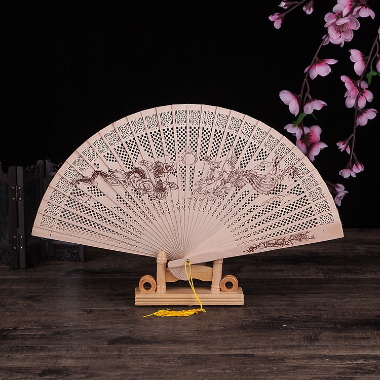Quạt Rồng Phượng Gỗ Cổ Trang Phong Thủy
