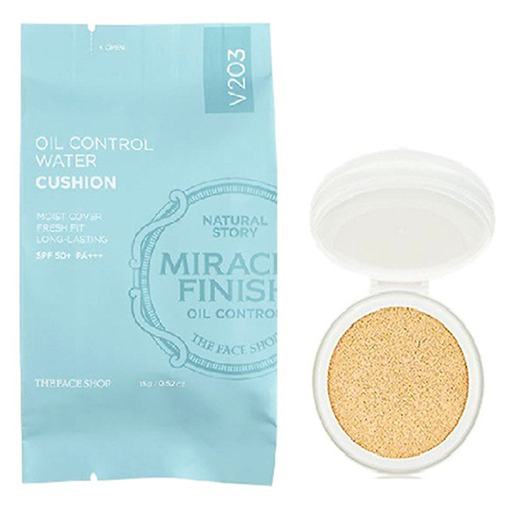 Phấn Nước Kiểm Soát Dầu THEFACESHOP (Lõi) Miracle Finish Oil Control Water Cushion SPF50+ PA+++ V203 Refill (15g)