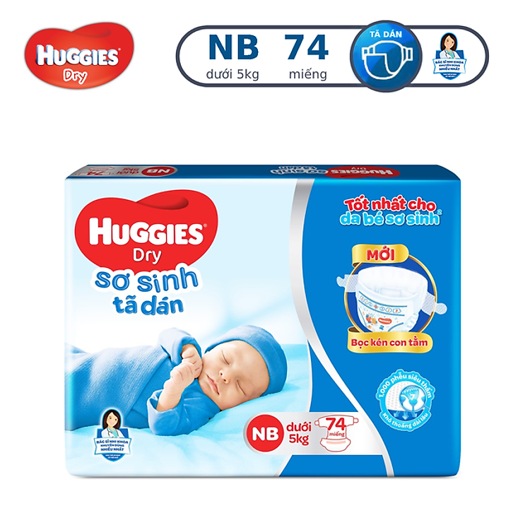 Tã dán sơ sinh Huggies NB74 (dưới 5kg) - Gói 74 miếng