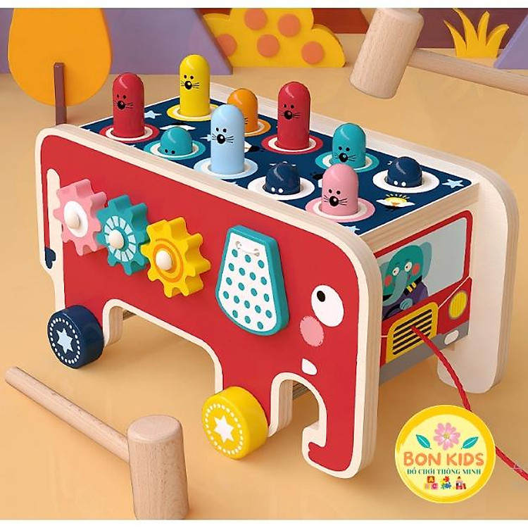 Đồ chơi đập chuột hình con voi kèm đàn 3 in 1 - Đồ chơi gỗ thông minh cho bé
