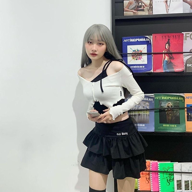 Áo croptop trễ vai tay dài màu trắng cuốn biên đi chơi hẹn hò đi biển (GIRL CRUSH TOP)